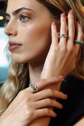 Silver River Ring, White Rhodium, Natural Green Agate  + Give Hope Gift